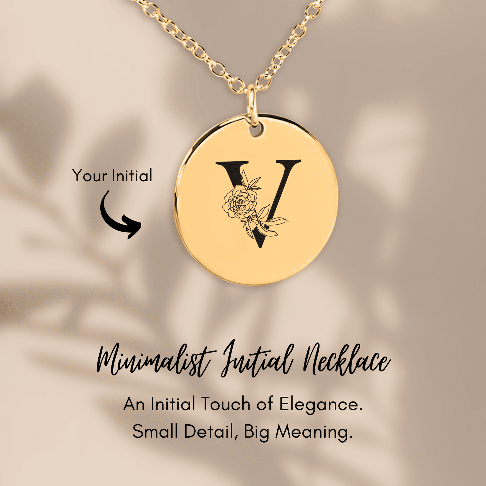 Collier Initiale Florale V Personnalisé