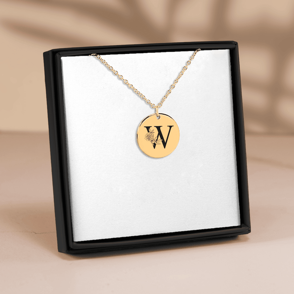 Collier Initiale Florale W Personnalisé