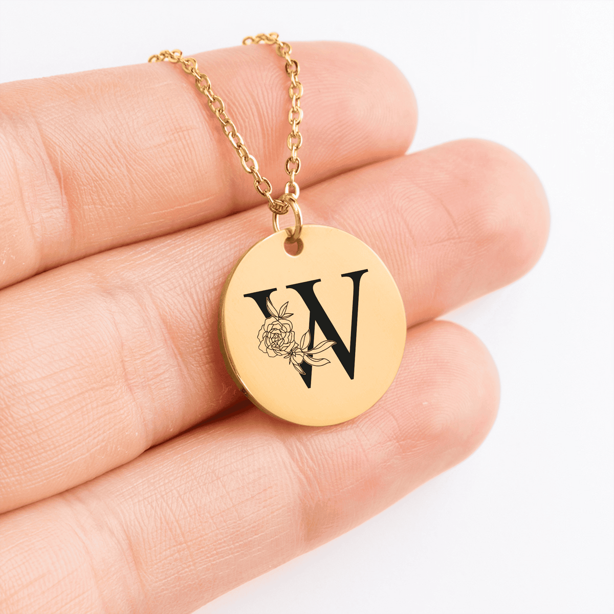 Collier Initiale Florale W Personnalisé