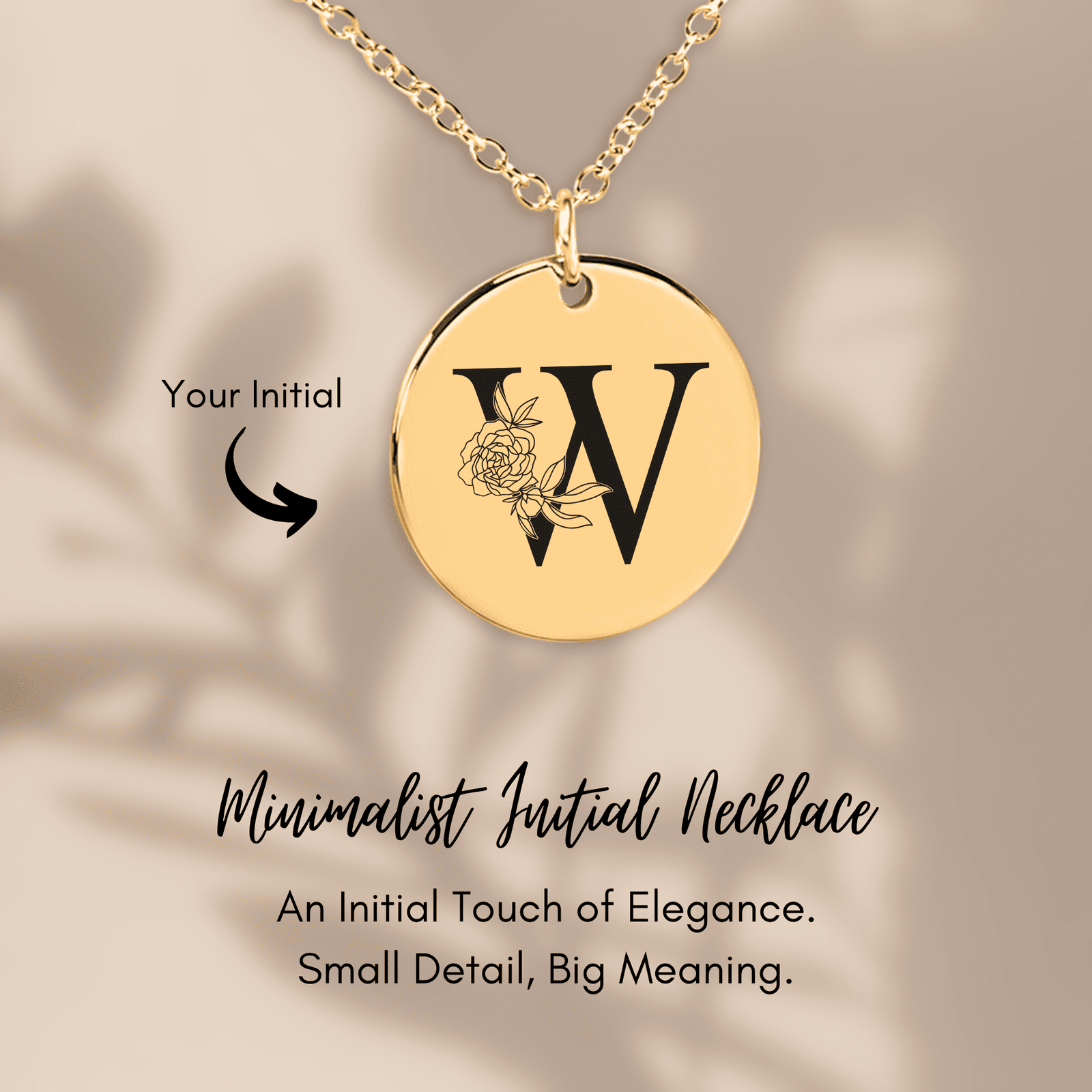 Collier Initiale Florale W Personnalisé