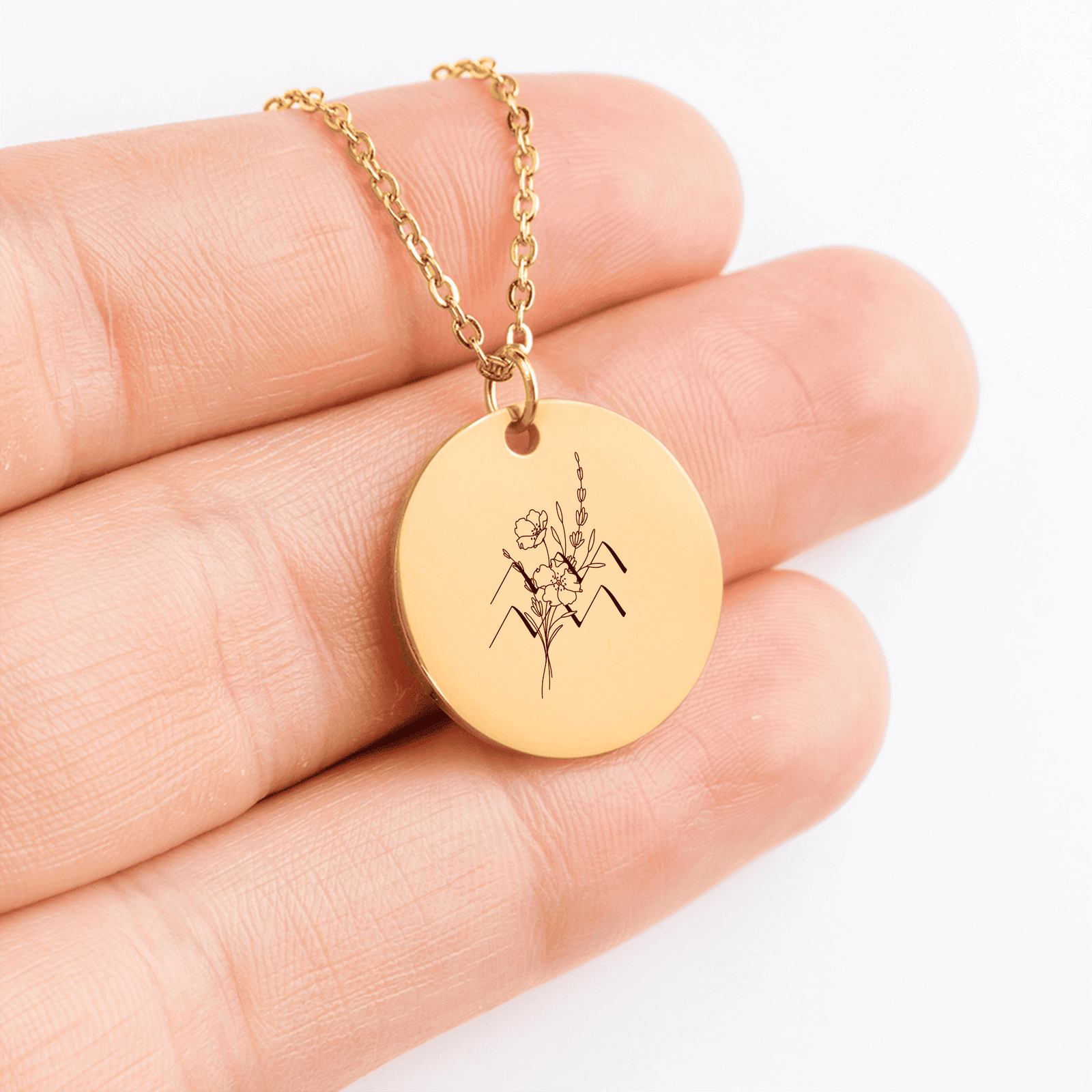 Collier Médaille Florale Signe Astrologique Verseau