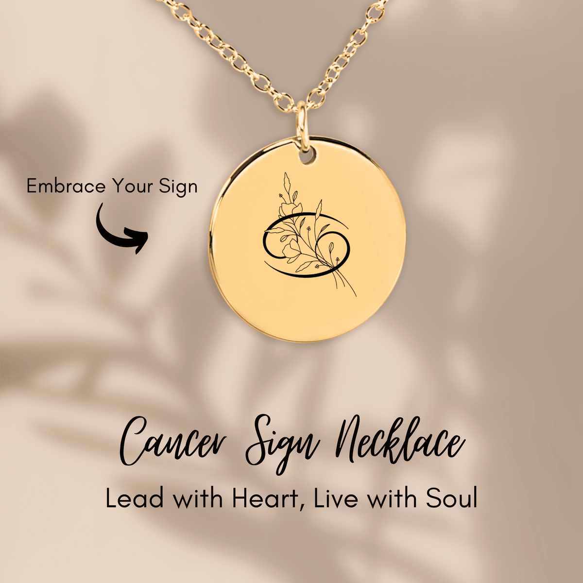 Collier Médaille Florale Signe Astrologique Cancer