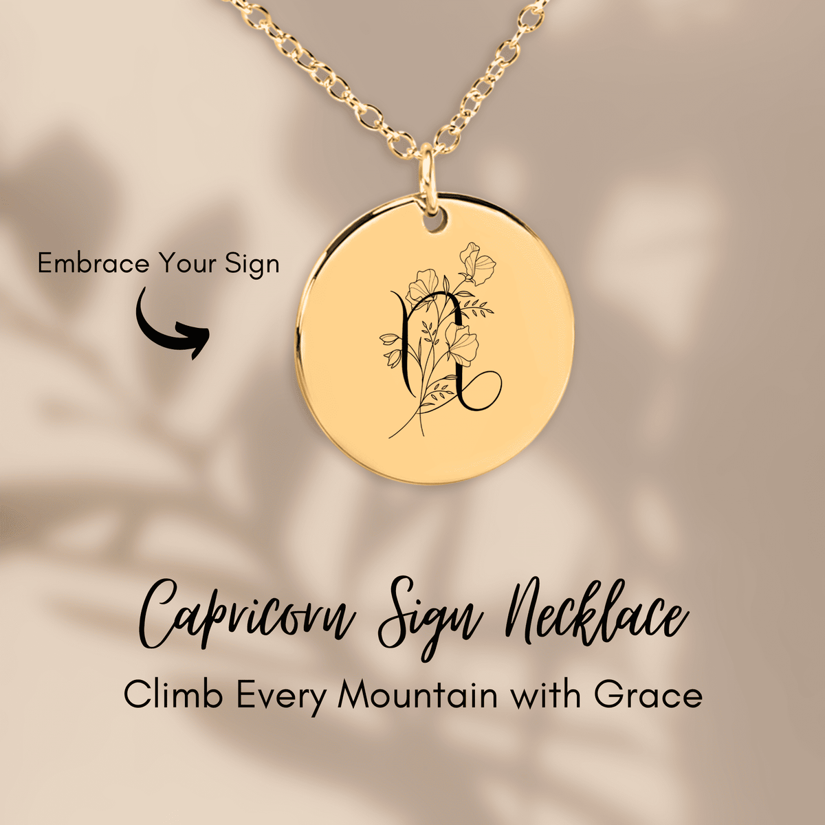 Collier Médaille Florale Signe Astrologique Capricorne