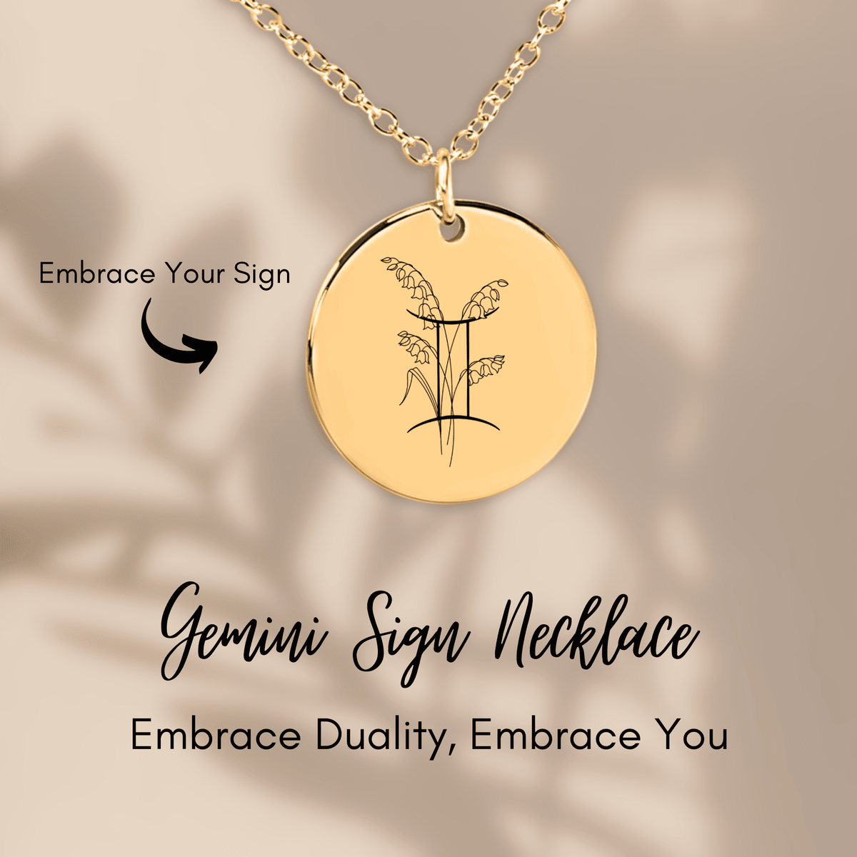 Collier Médaille Florale Signe Astrologique Gémeaux