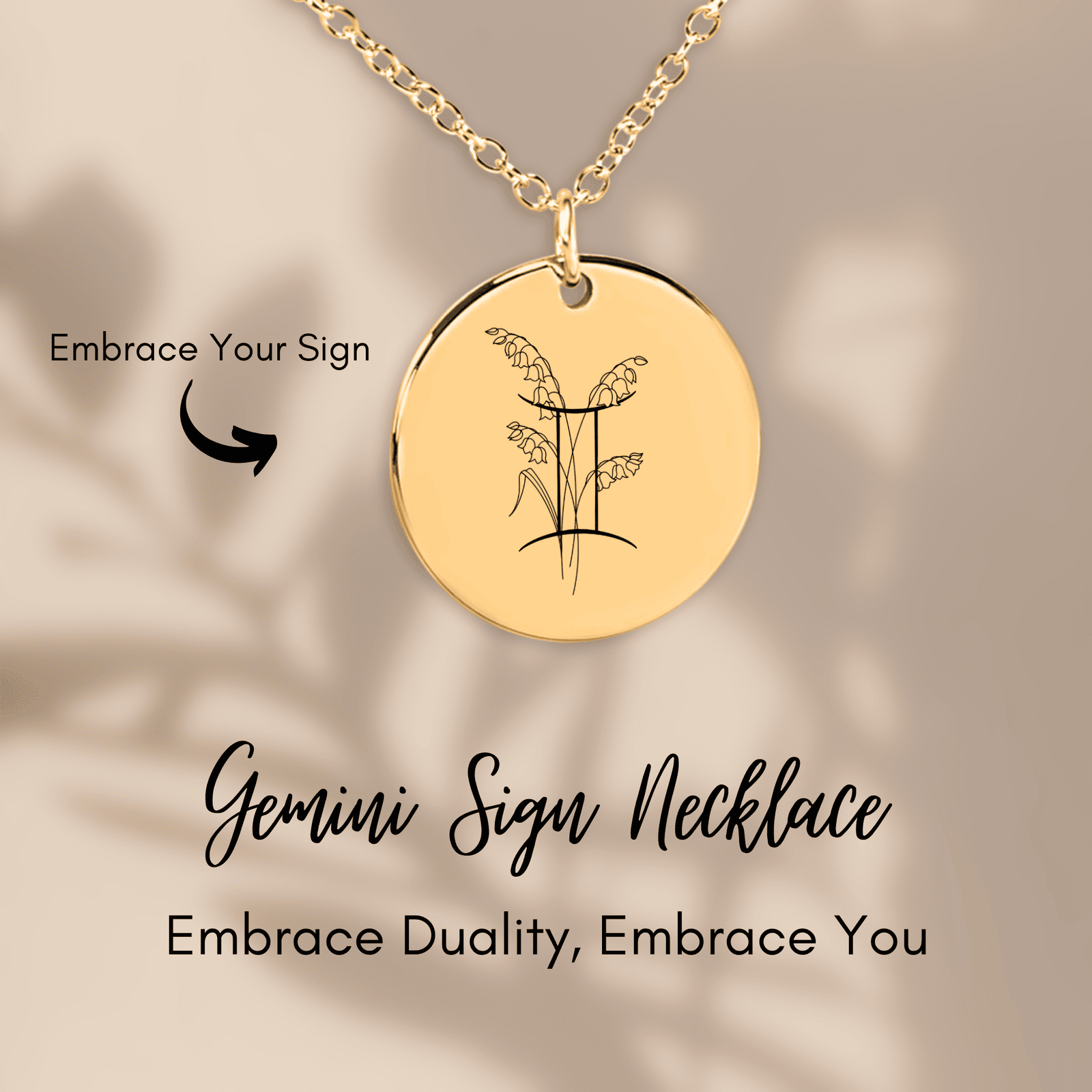 Collier Médaille Florale Signe Astrologique Gémeaux