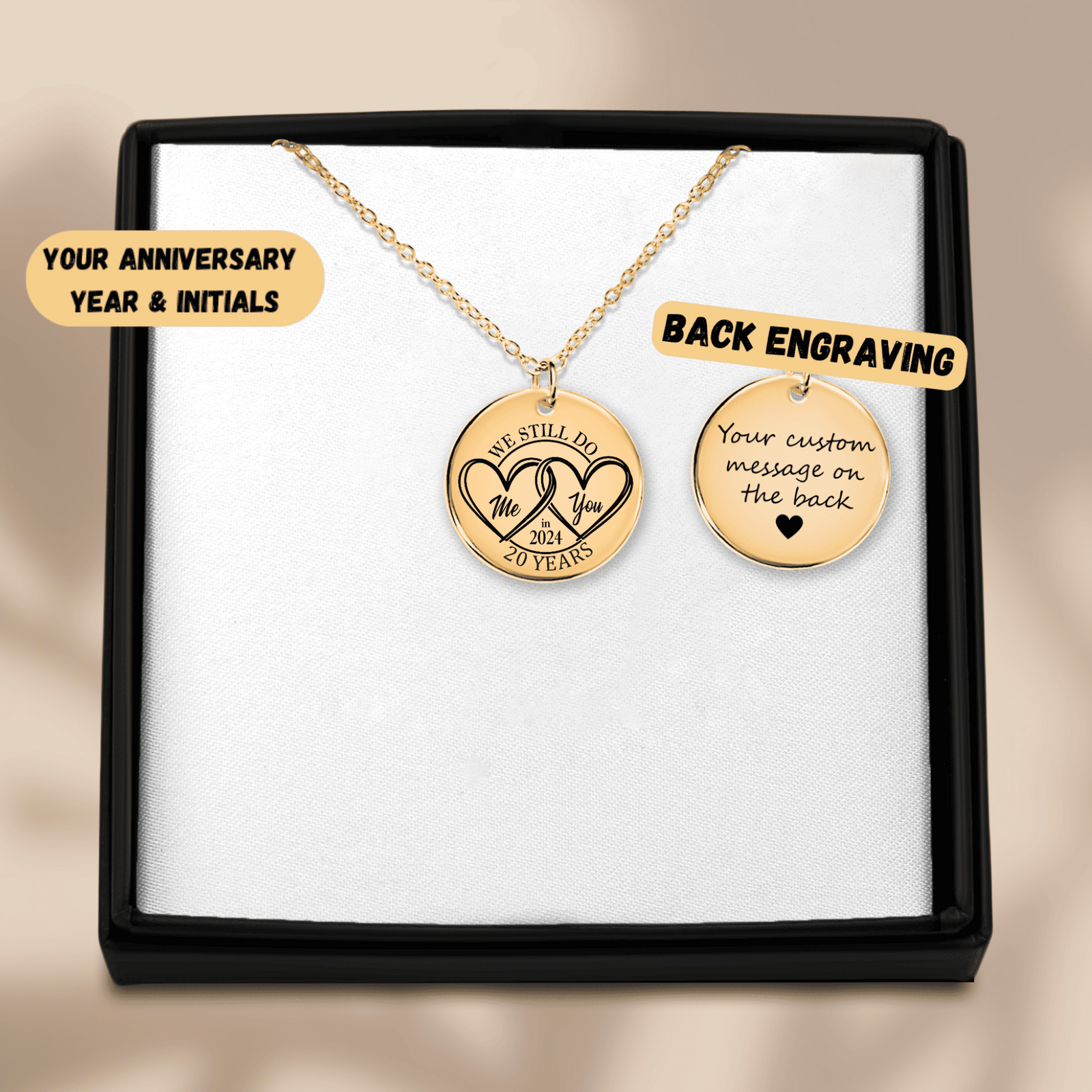 Collier Médaille Anniversaire de Mariage 20 ans (noces de porcelaine)