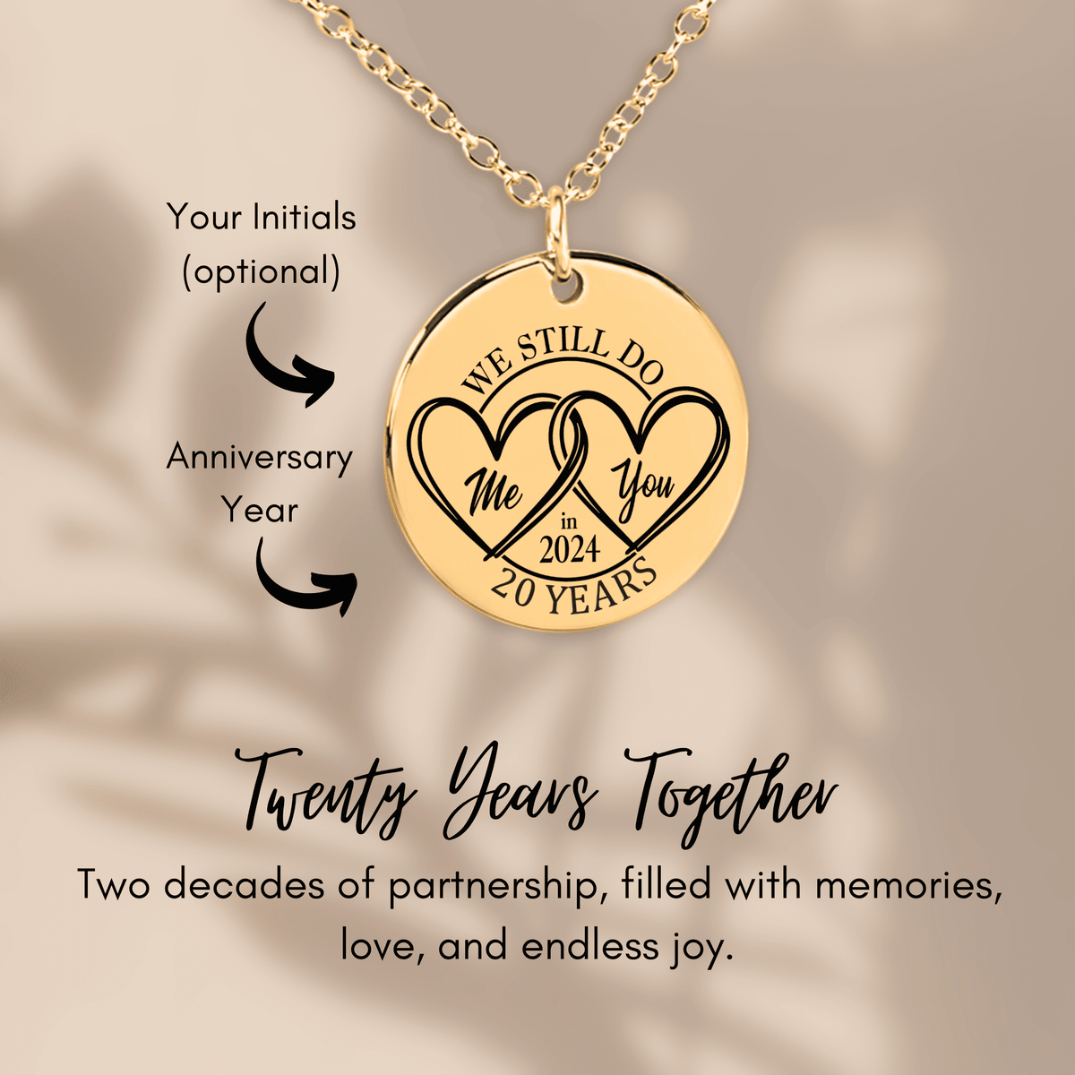 Collier Médaille Anniversaire de Mariage 20 ans (noces de porcelaine)