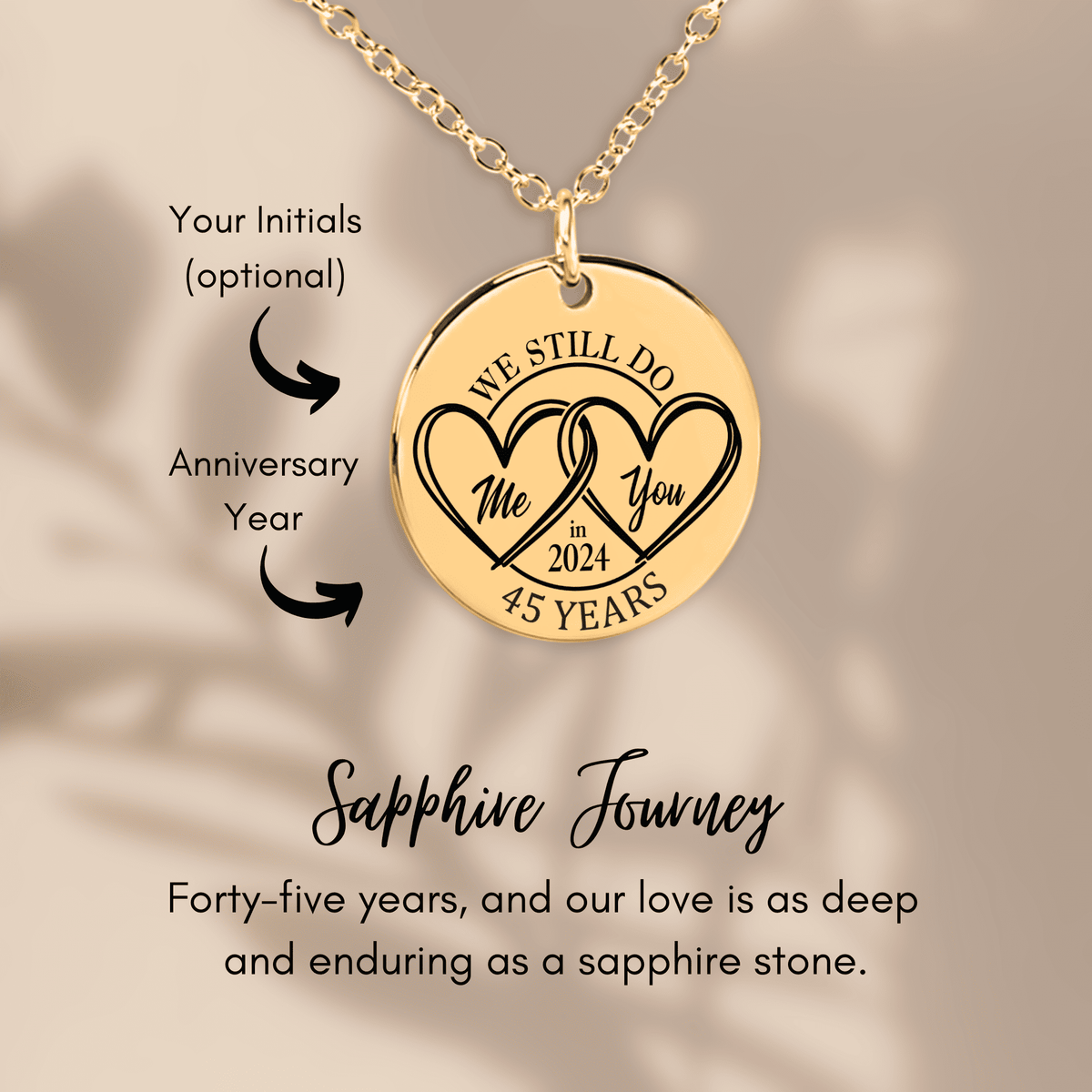 Collier Médaille Anniversaire de Mariage 45 ans (noces de vermeil)
