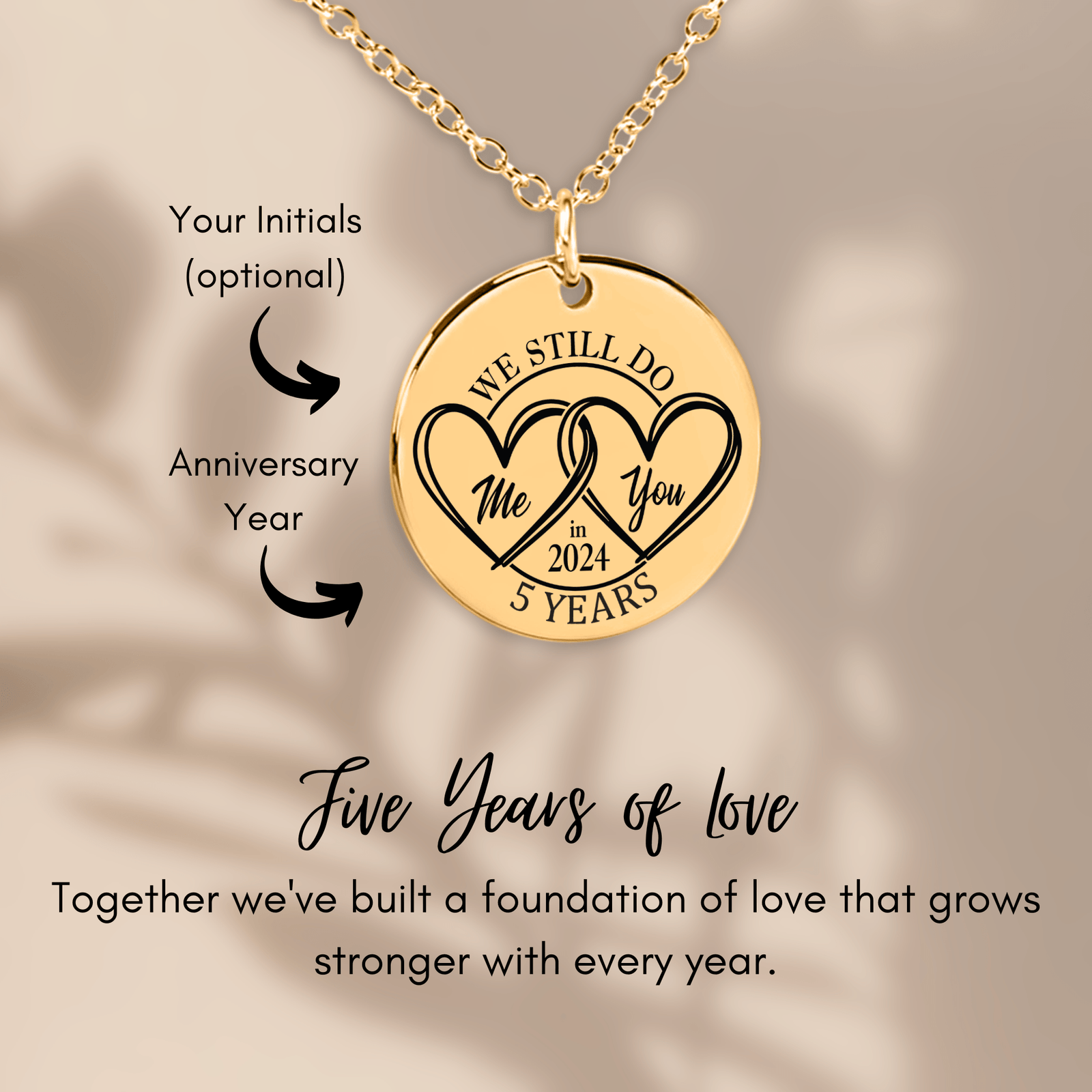 Collier Médaille Anniversaire de Mariage 5 ans (noces de bois)