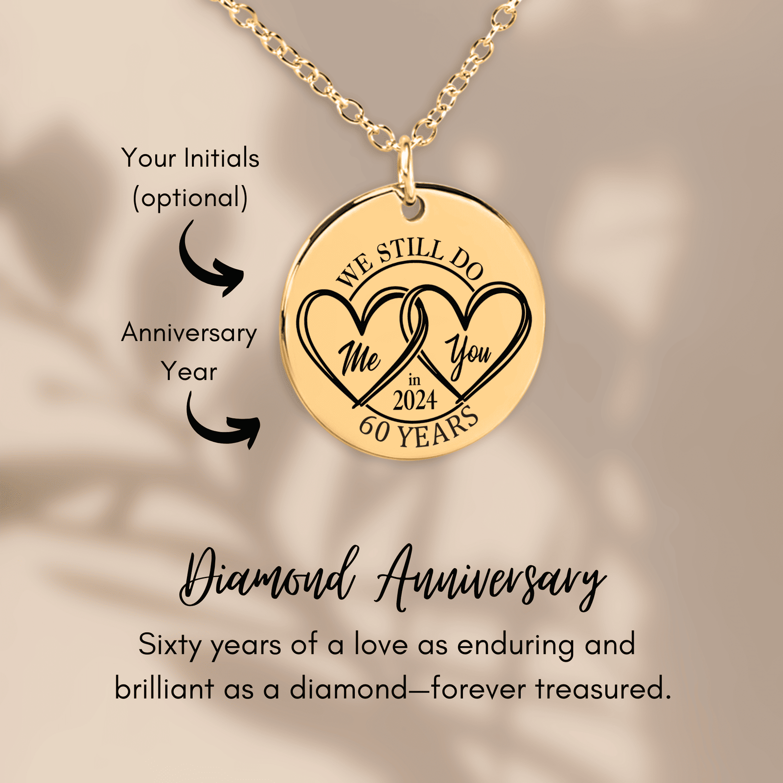 Collier Médaille Anniversaire de Mariage 60 ans (noces de diamant)