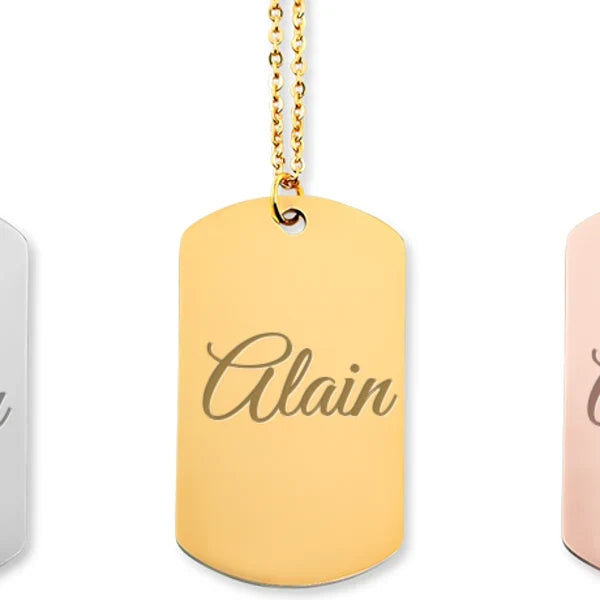 collier prénom Alain gravé, plaqué or, Atelier Cadée
