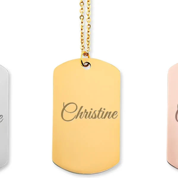 collier prénom Christine gravé, plaqué or, Atelier Cadée