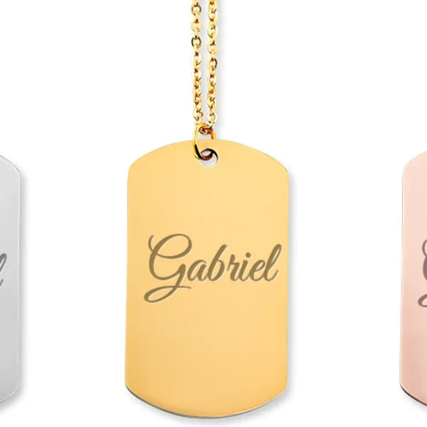 collier prénom Gabriel gravé, plaqué or, Atelier Cadée