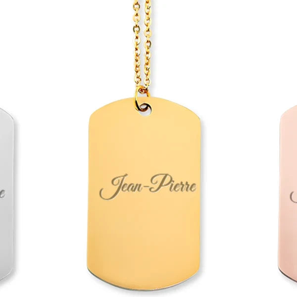 collier prénom Jean-Pierre gravé, plaqué or, Atelier Cadée