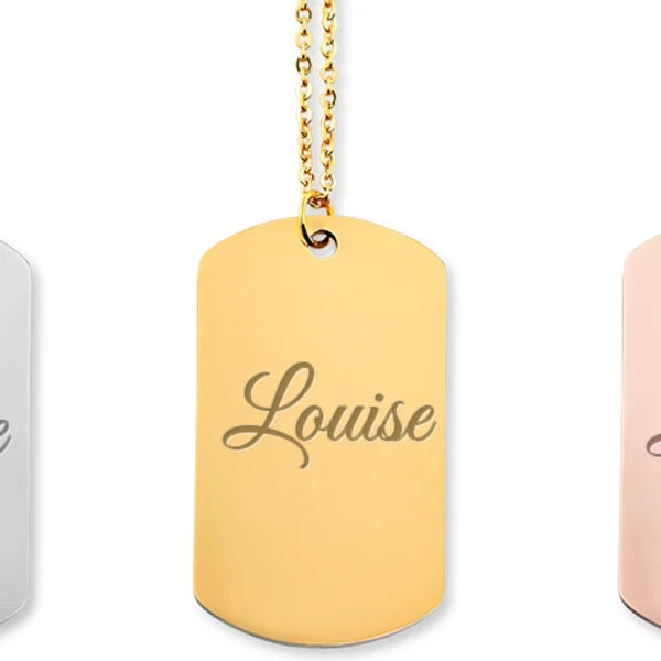 collier prénom Louise gravé, plaqué or, Atelier Cadée