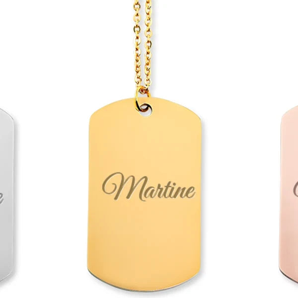 collier prénom Martine gravé, plaqué or, Atelier Cadée