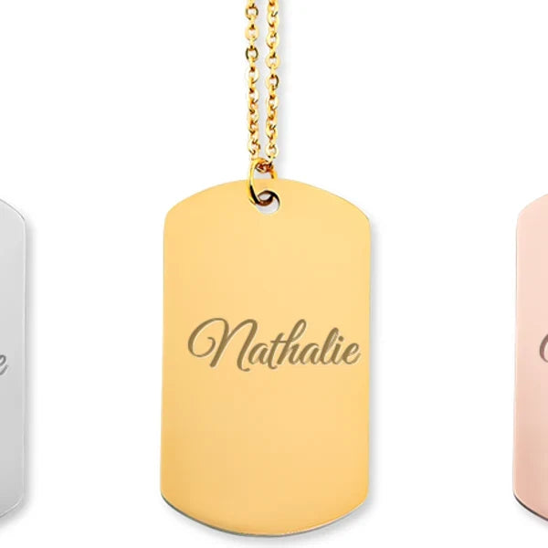 collier prénom Nathalie gravé, plaqué or, Atelier Cadée