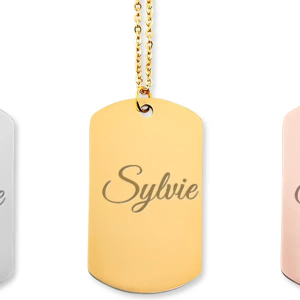 collier prénom Sylvie gravé, plaqué or, Atelier Cadée