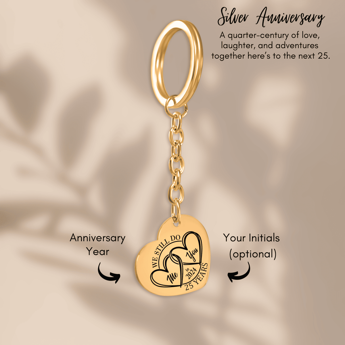 Porte-clés Coeur Anniversaire de Mariage 25 ans (noces d'argent)