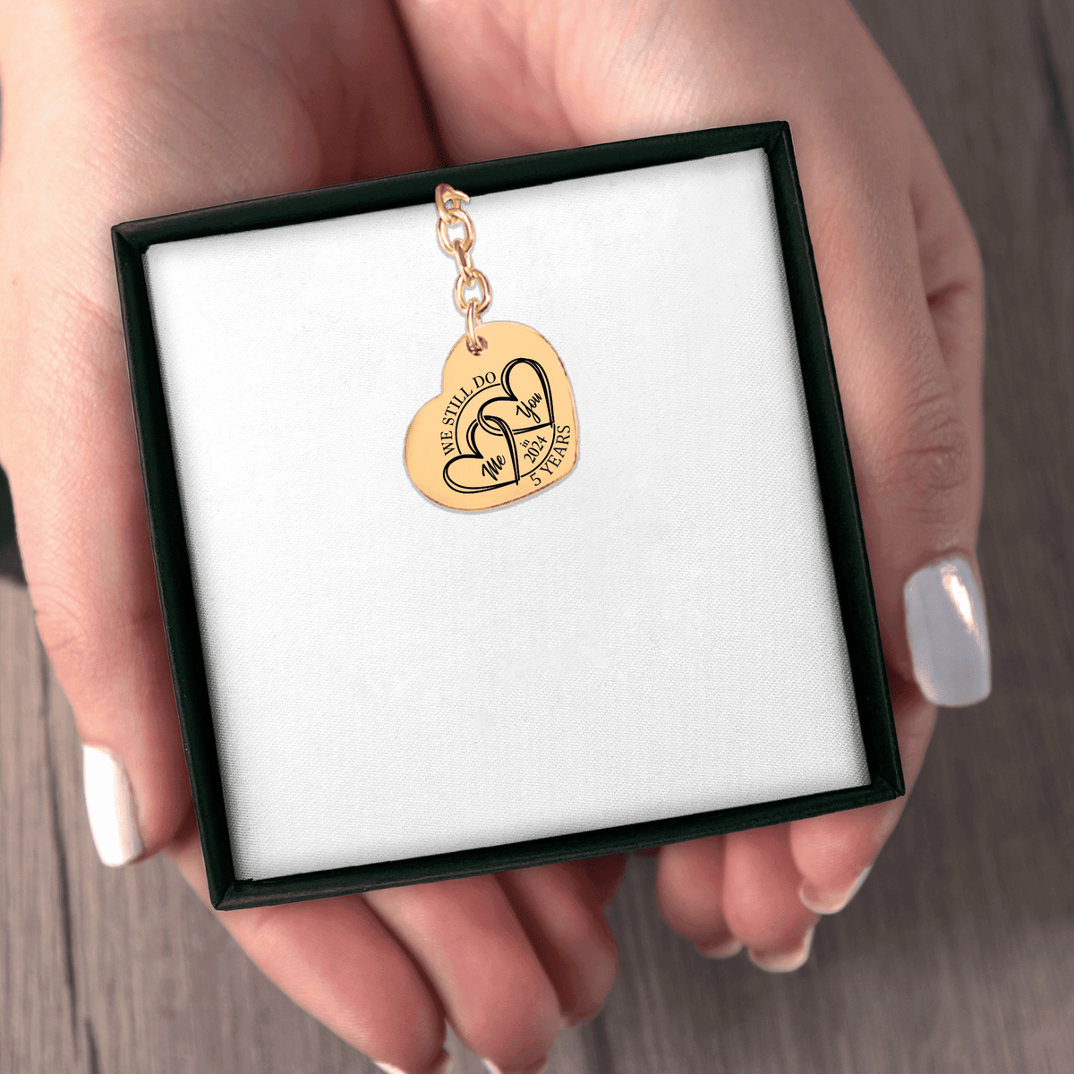 Porte-clés Coeur Anniversaire de Mariage 5 ans (noces de bois)