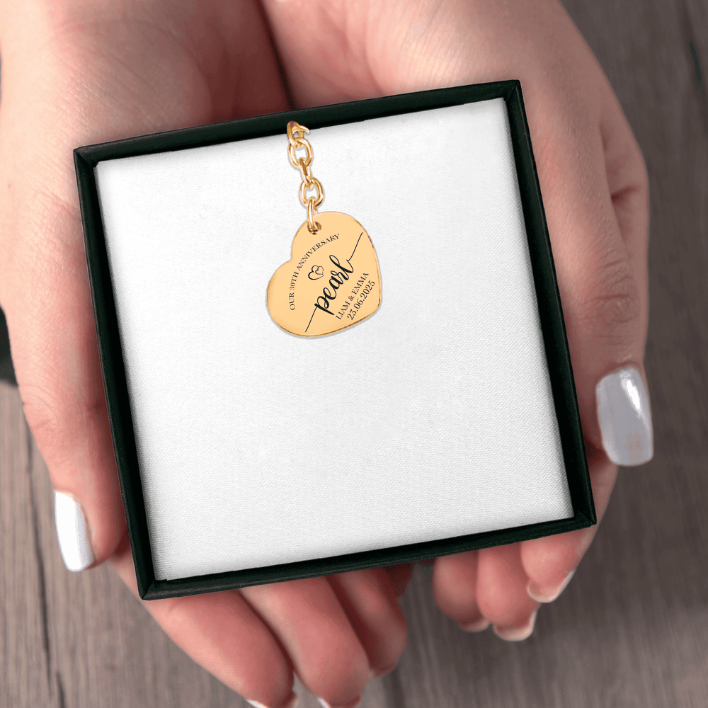 Porte-clés Coeur Anniversaire de Mariage 30 ans (noces de perle)
