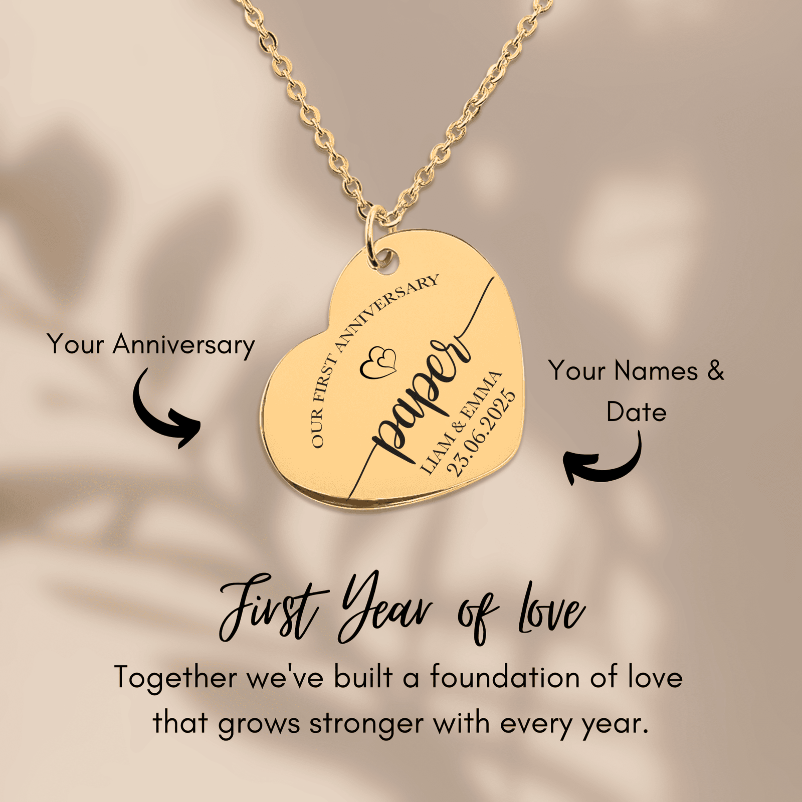 Collier Coeur Anniversaire de Mariage 1 an (noces de coton)