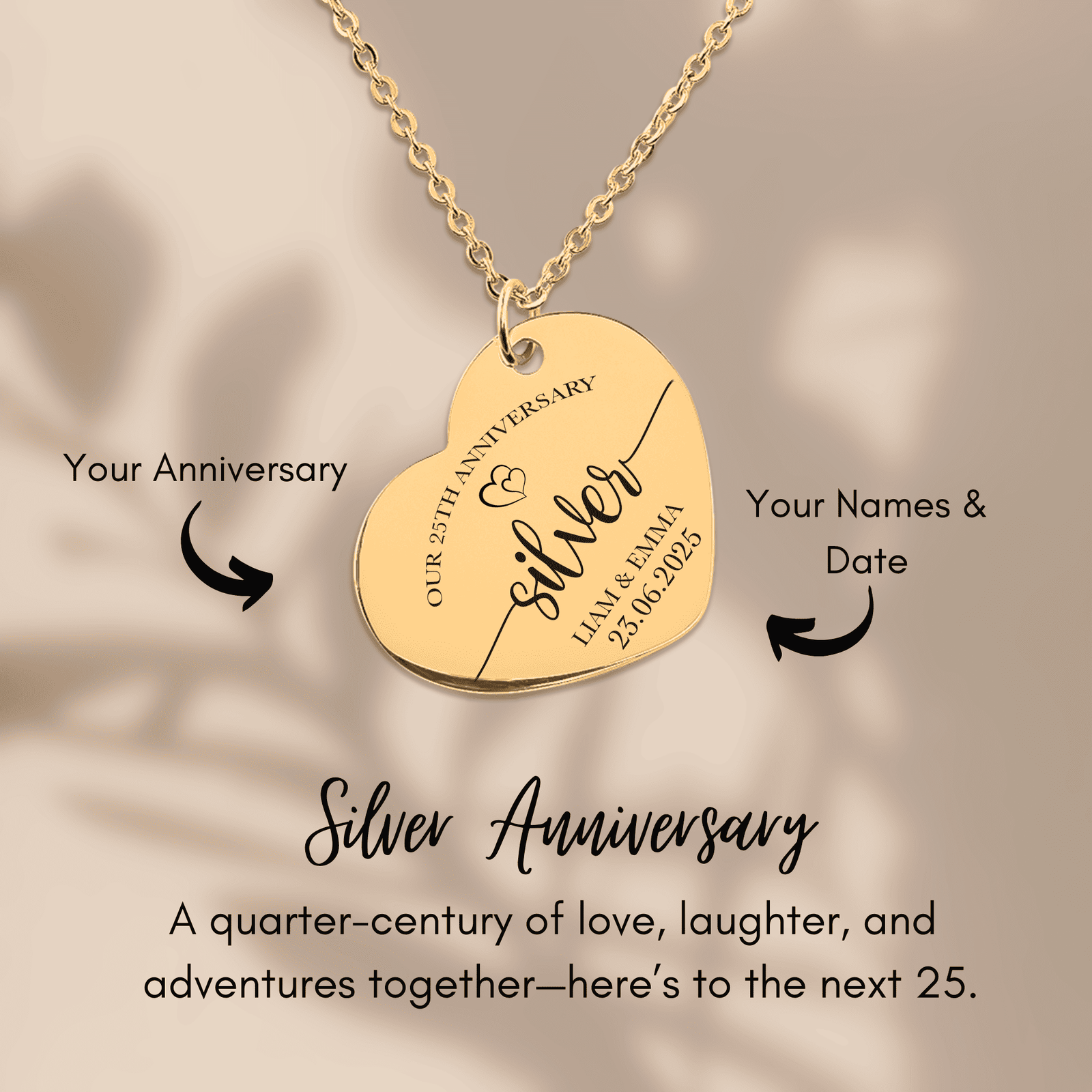 Collier Coeur Anniversaire de Mariage 25 ans