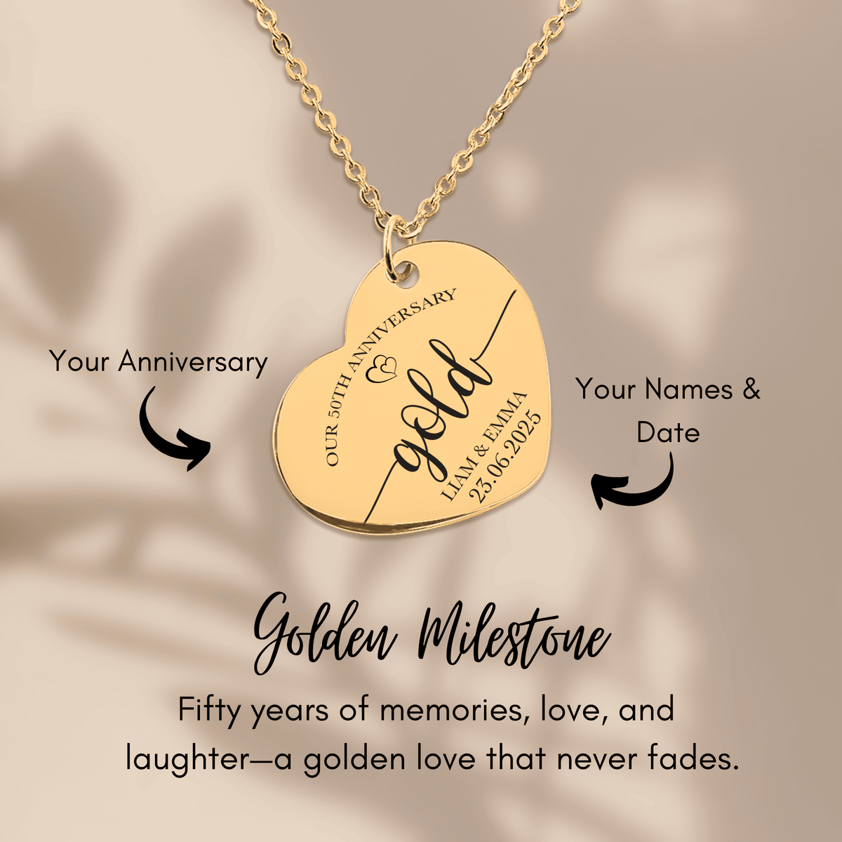 Collier Coeur Anniversaire de Mariage 50 ans