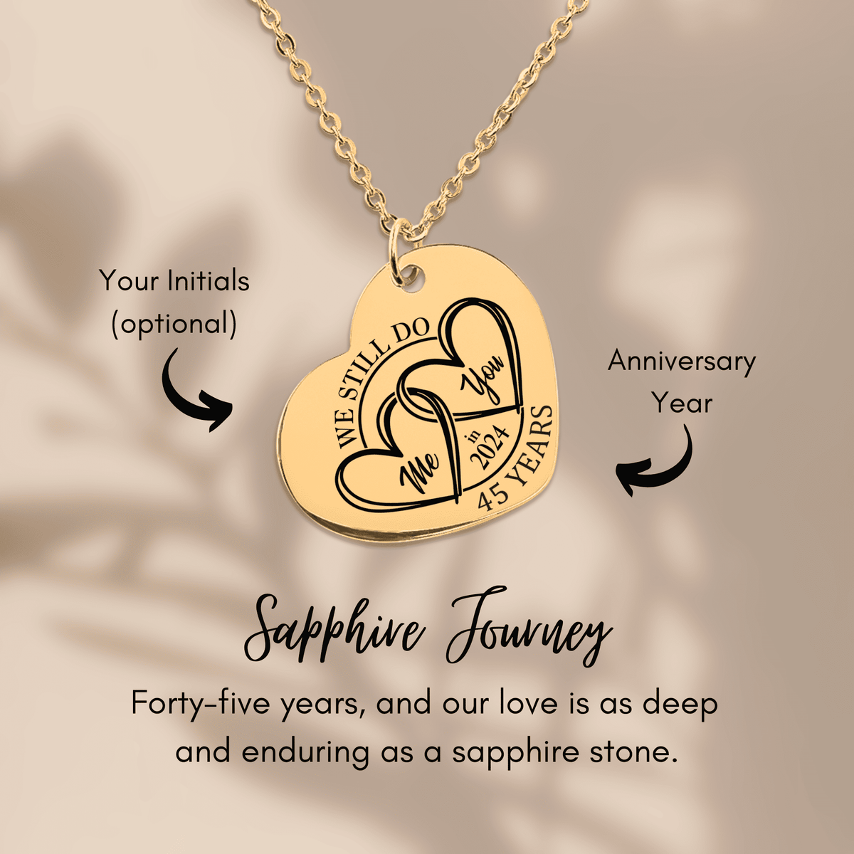 Collier Coeur Anniversaire de Mariage 45 ans (noces de vermeil)