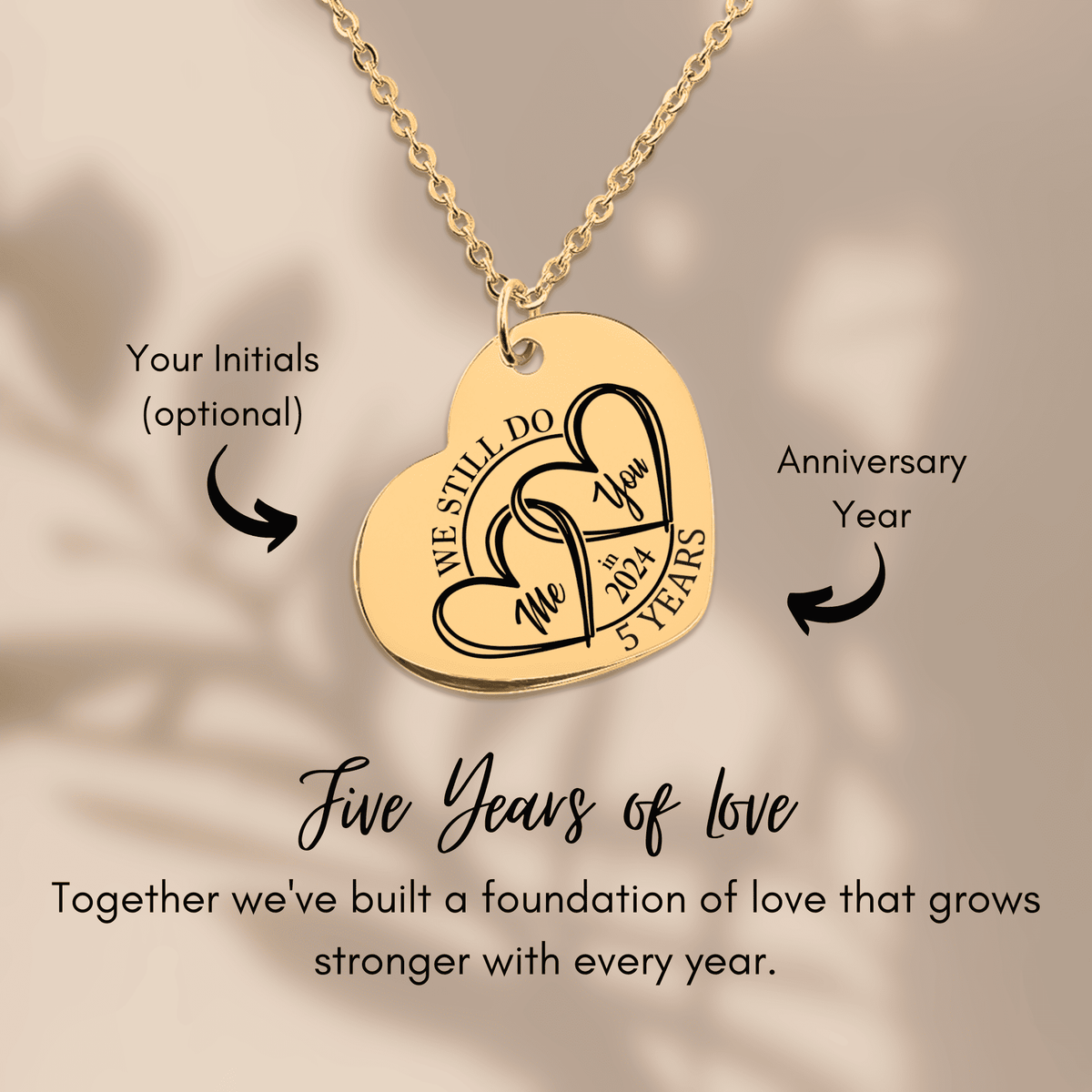 Collier Coeur Anniversaire de Mariage 5 ans (noces de bois)