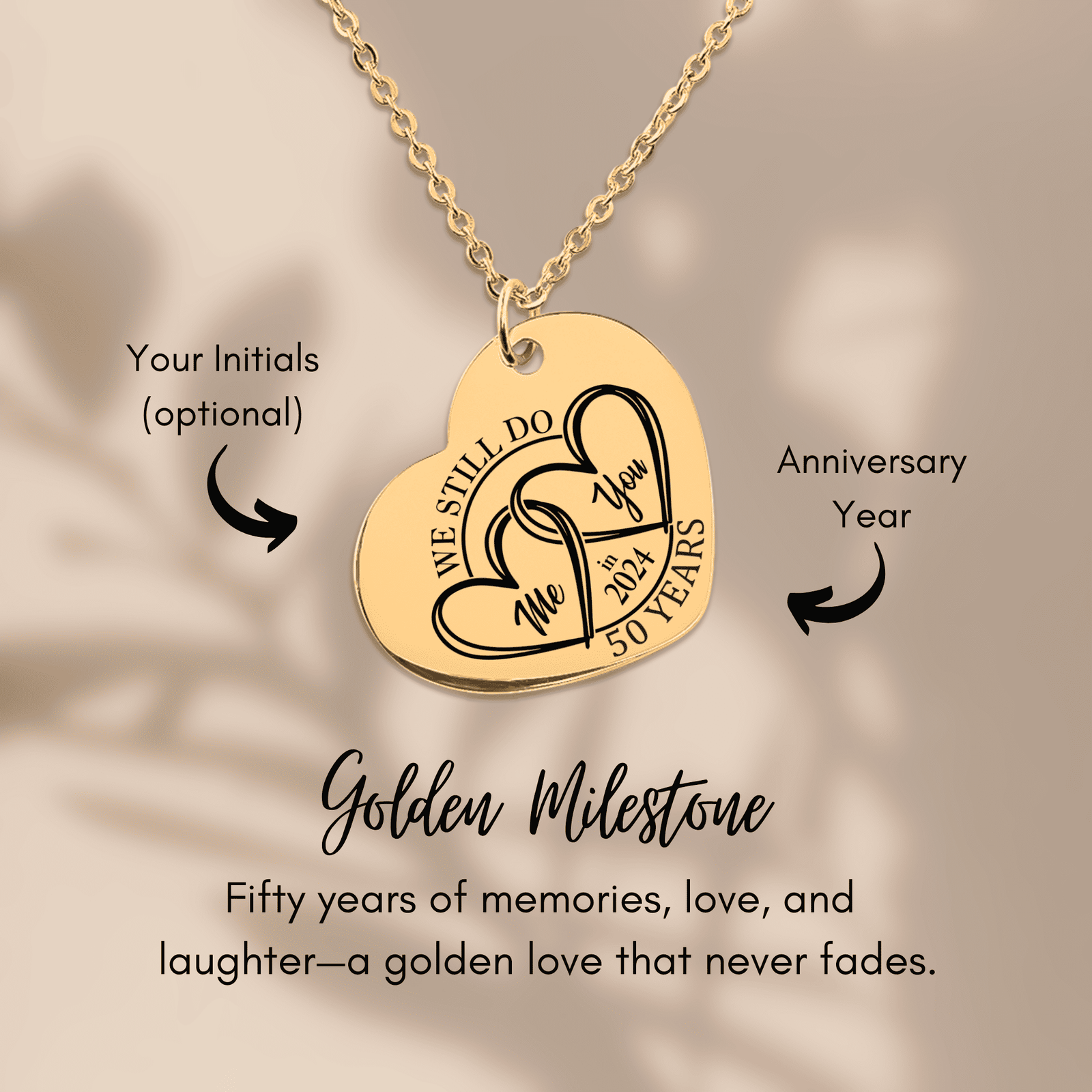 Collier Coeur Anniversaire de Mariage 50 ans (noces d'or)