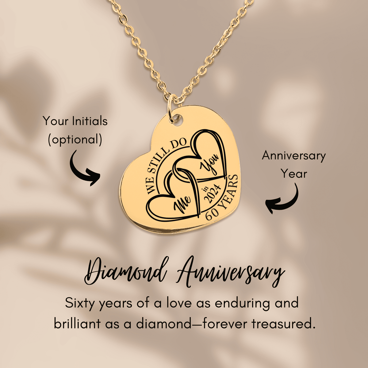 Collier Coeur Anniversaire de Mariage 60 ans (noces de diamant)