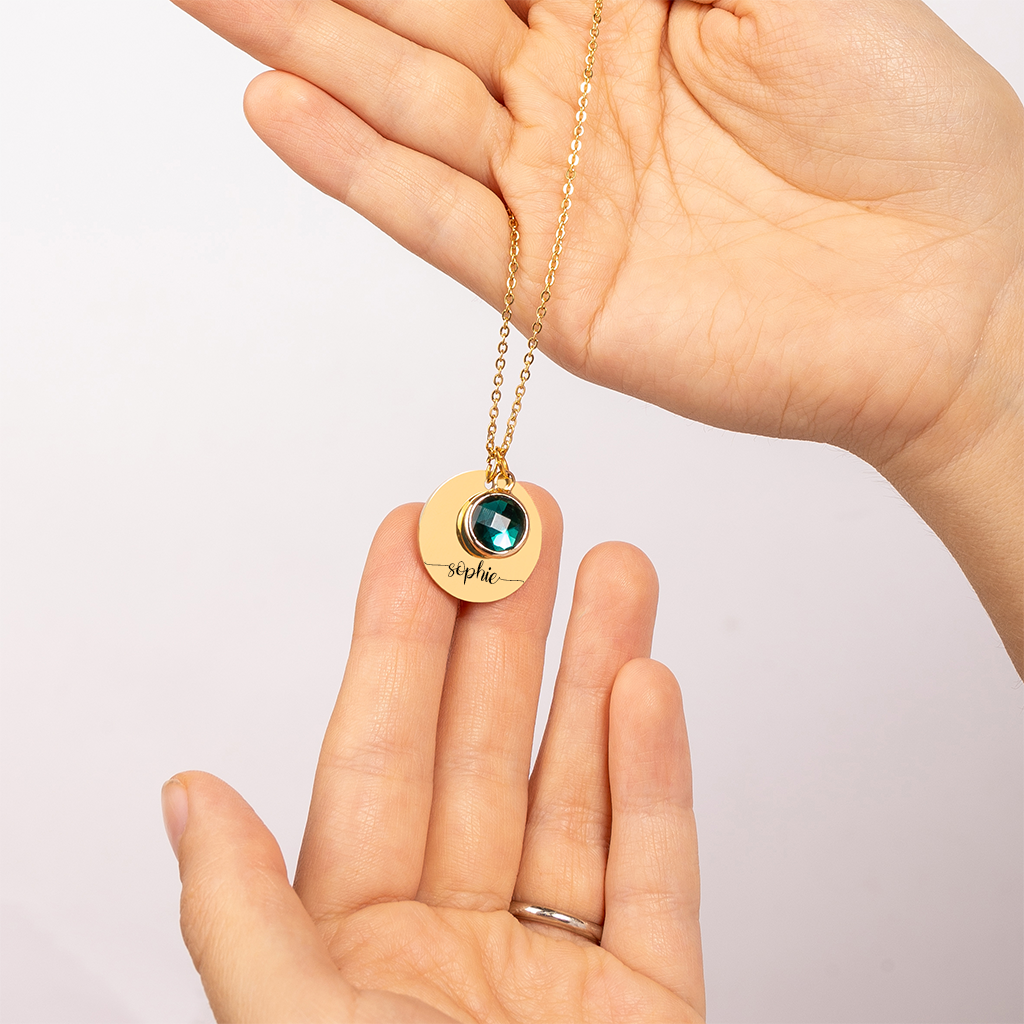 Collier personnalisé prénom gravé avec pierre de naissance, acier inoxydable — vue 3