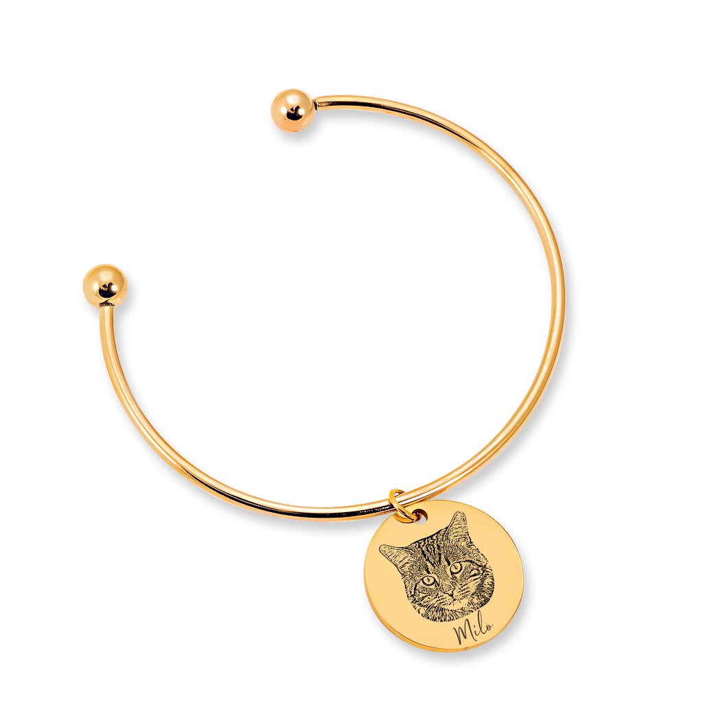 Bracelet jonc portrait chat personnalisé — vue 2