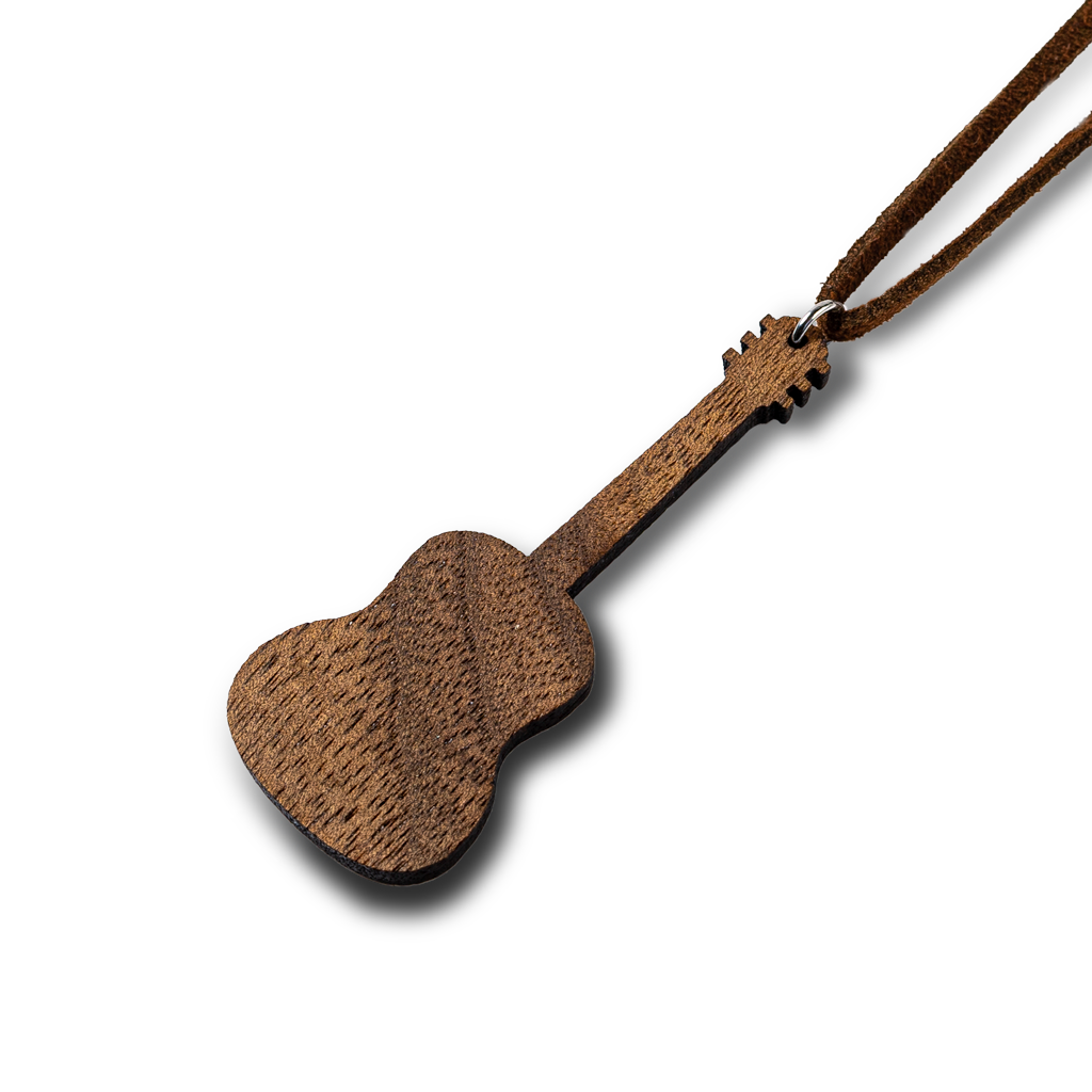 Collier en bois de guitare personnalisé, pendentif guitare en noyer gravé — vue 3