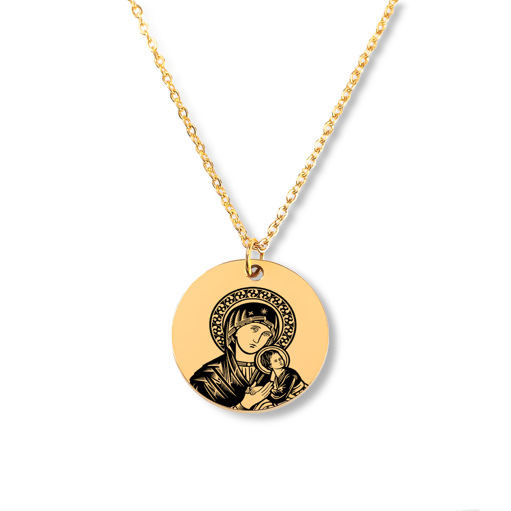 Collier personnalisé Vierge Marie et Enfant Jésus gravé, acier inoxydable — vue 1