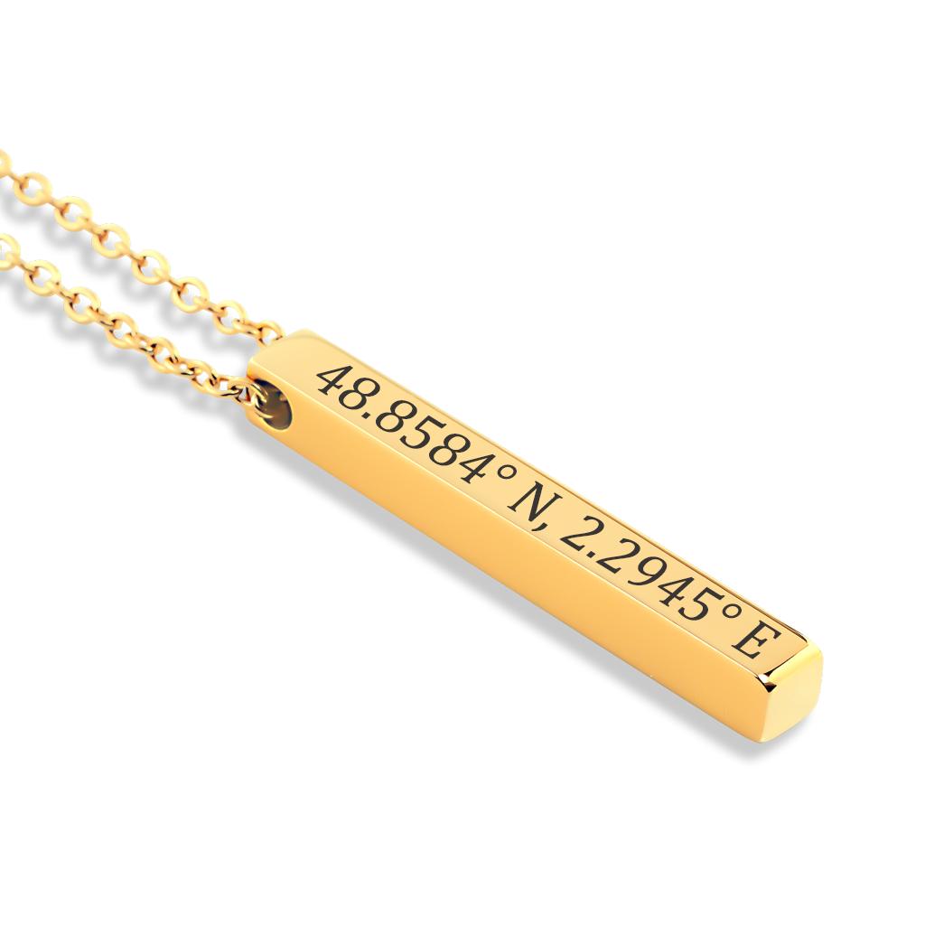 Collier coordonnées GPS personnalisé, pendentif barre gravé en acier inoxydable — vue 2