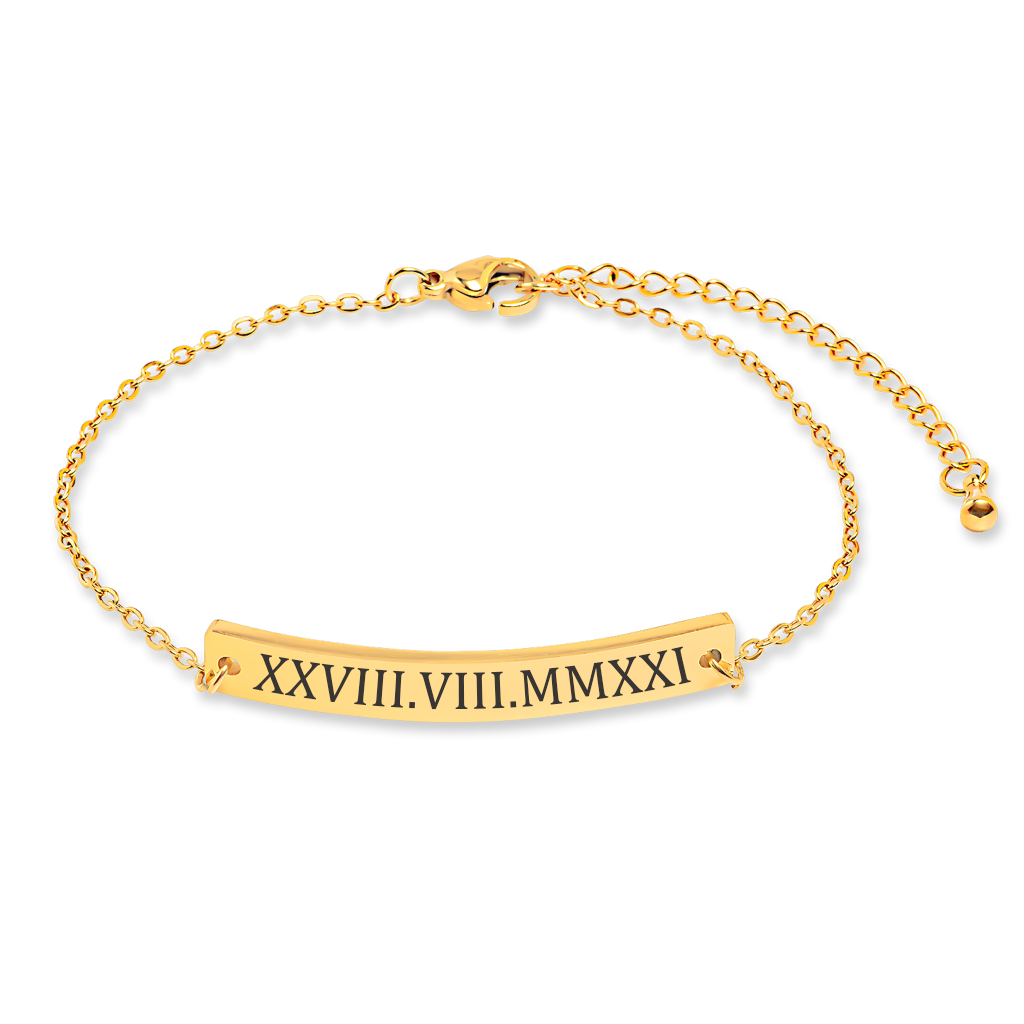 Bracelet personnalisé avec date romaine gravée sur acier inoxydable
