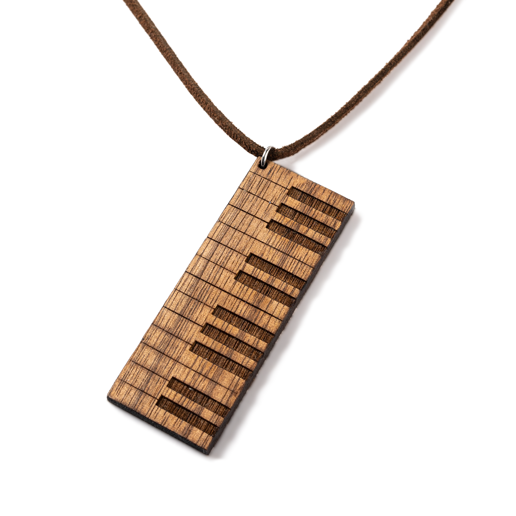 Collier en bois de piano personnalisé, pendentif piano en noyer gravé — vue 1