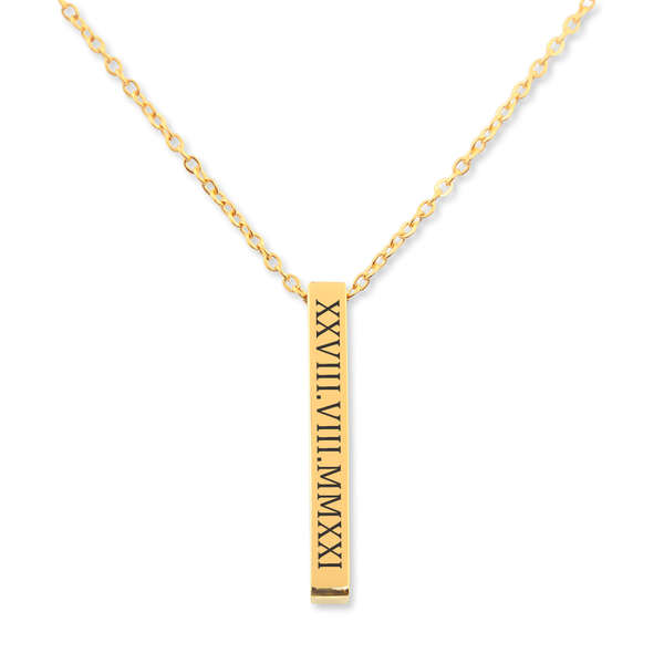 Collier personnalisé date romaine, pendentif barre gravé en chiffres romains, acier inoxydable