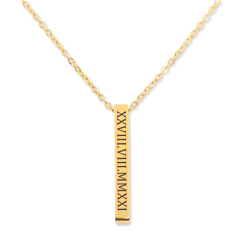 Collier personnalisé date romaine, pendentif barre gravé en chiffres romains, acier inoxydable