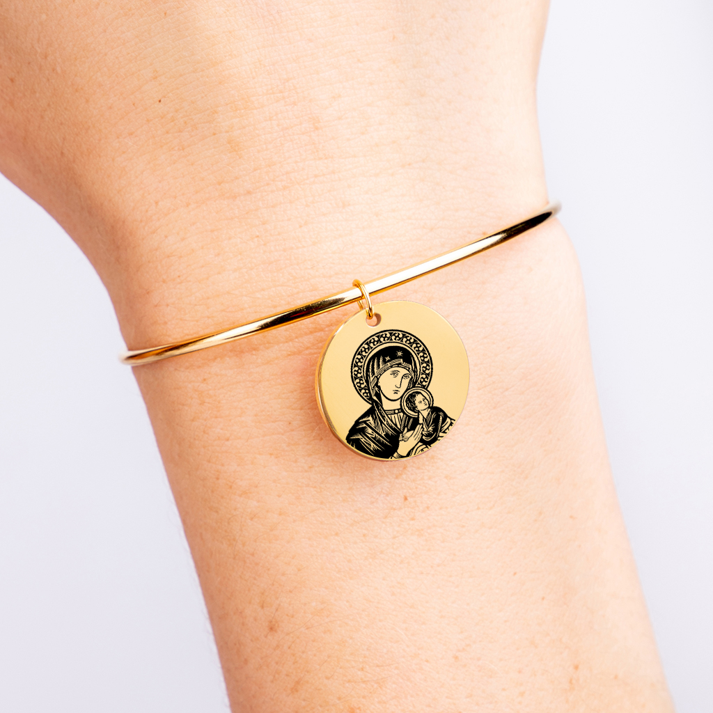 Bracelet jonc personnalisé Vierge Marie et Enfant Jésus, gravure acier inoxydable — vue 3