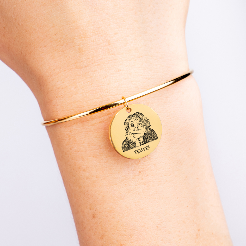 Bracelet jonc personnalisé portrait humain gravé d'après photo, acier inoxydable — vue 3