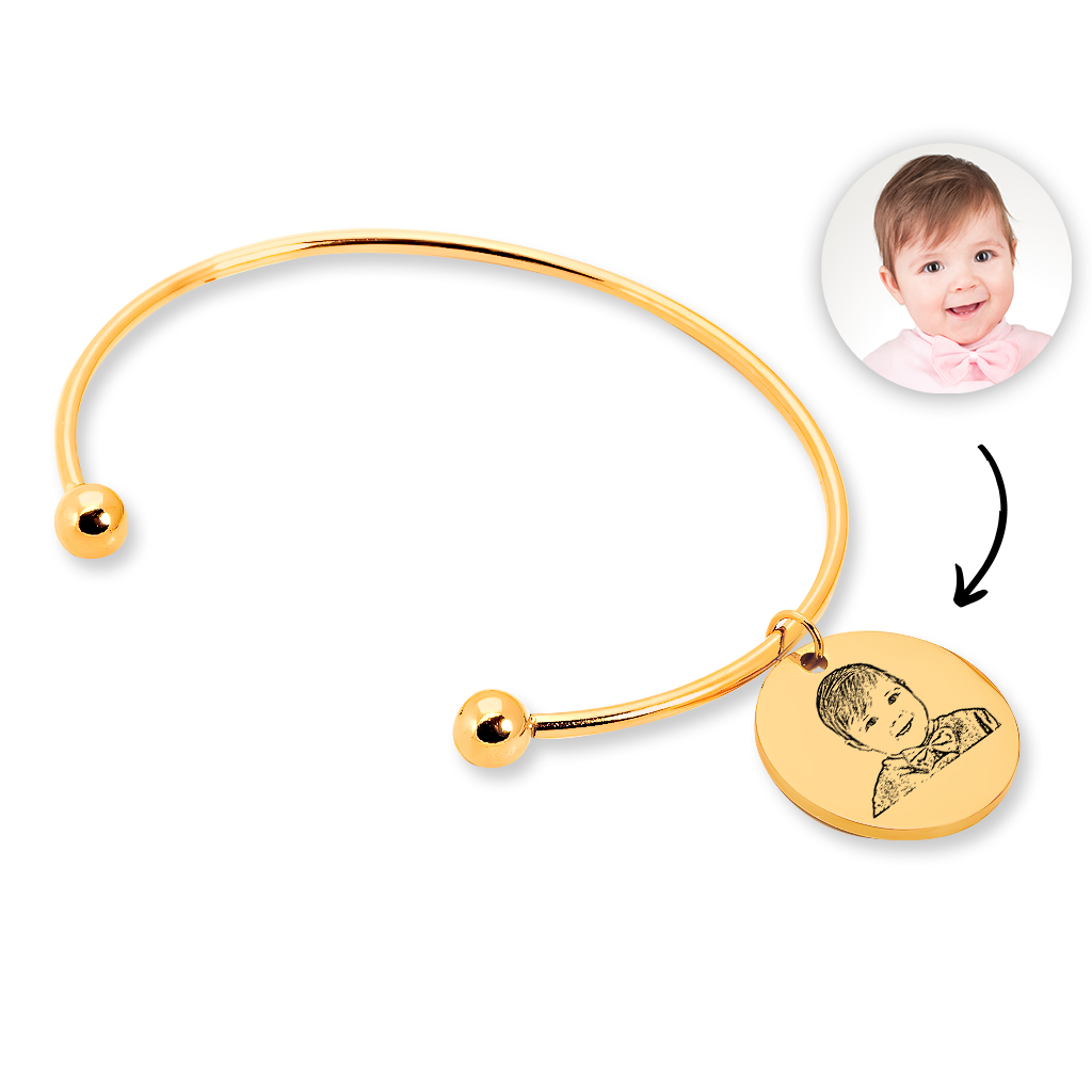 Bracelet jonc personnalisé portrait bébé gravé sur acier inoxydable