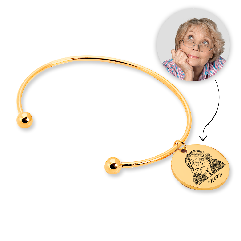 Bracelet jonc personnalisé portrait humain gravé d'après photo, acier inoxydable — vue 1