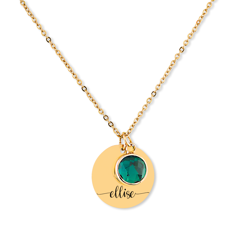 Collier personnalisé prénom gravé avec pierre de naissance, acier inoxydable — vue 1