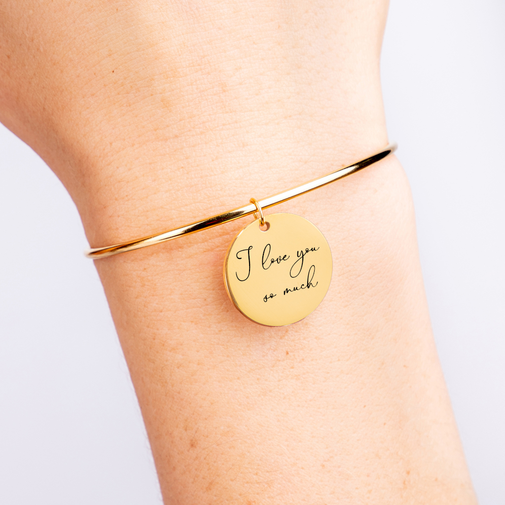 Bracelet jonc personnalisé avec message manuscrit gravé, acier inoxydable — vue 3
