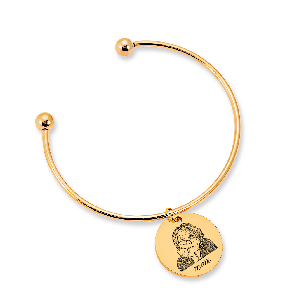 Bracelet jonc personnalisé portrait humain gravé d'après photo, acier inoxydable — vue 2