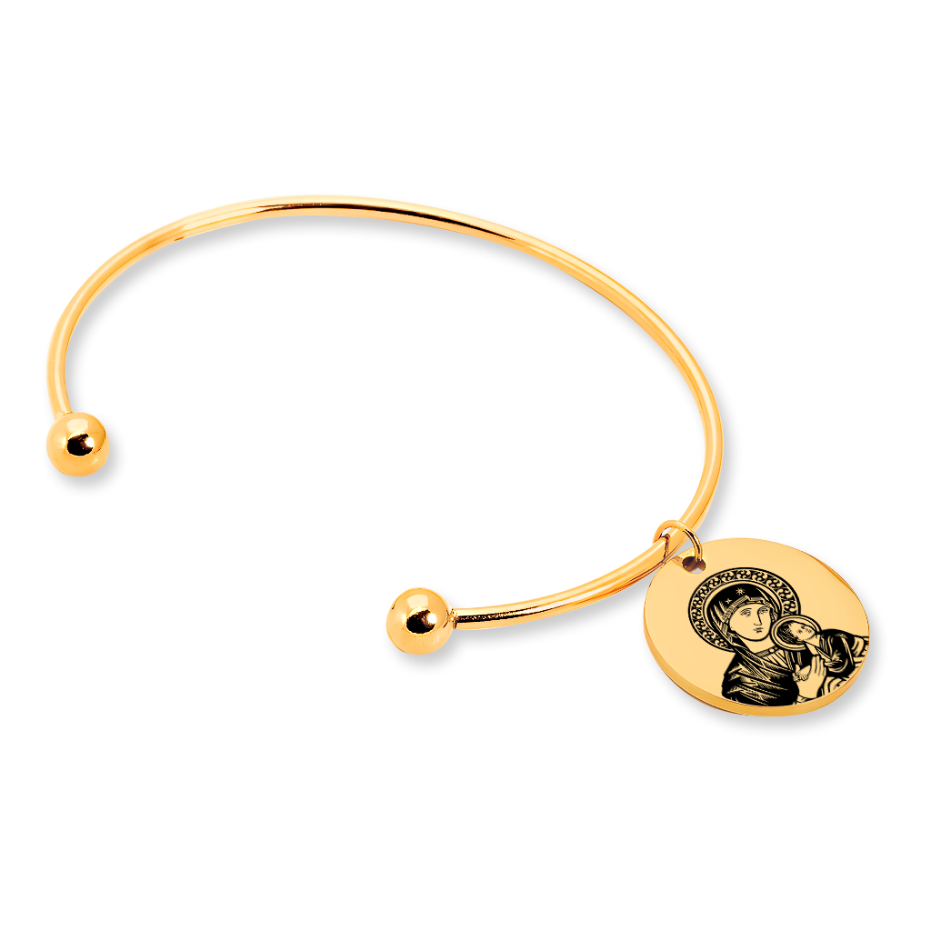 Bracelet jonc personnalisé Vierge Marie et Enfant Jésus, gravure acier inoxydable — vue 1