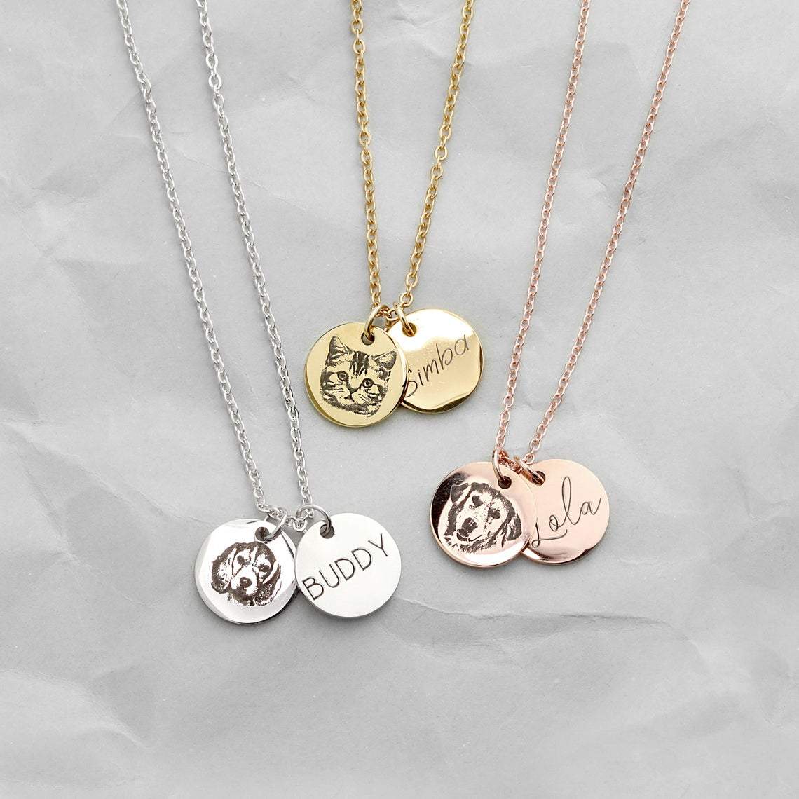Collier portrait et prénom personnalisés chien chat, pendentif gravé d'après photo en acier inoxydable